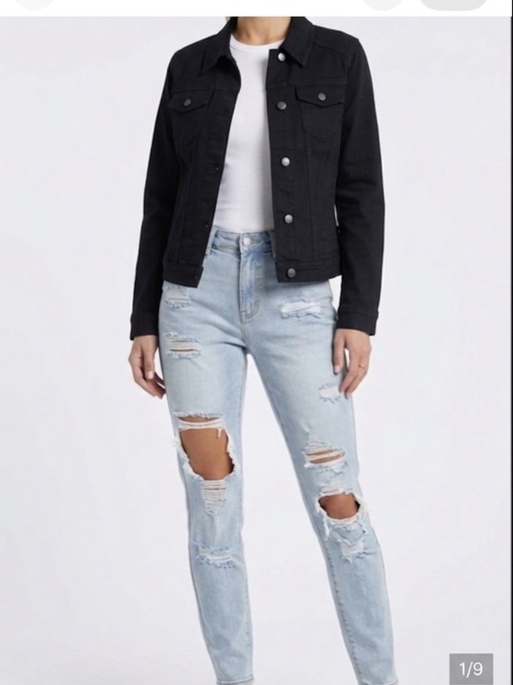 Distressed Light Blue Jeans tags are removed jacket also sold in closet